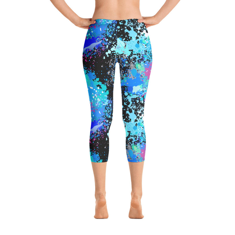 Women's Splatter Capri Leggings UPF 38+ Sun Protection Black - LT