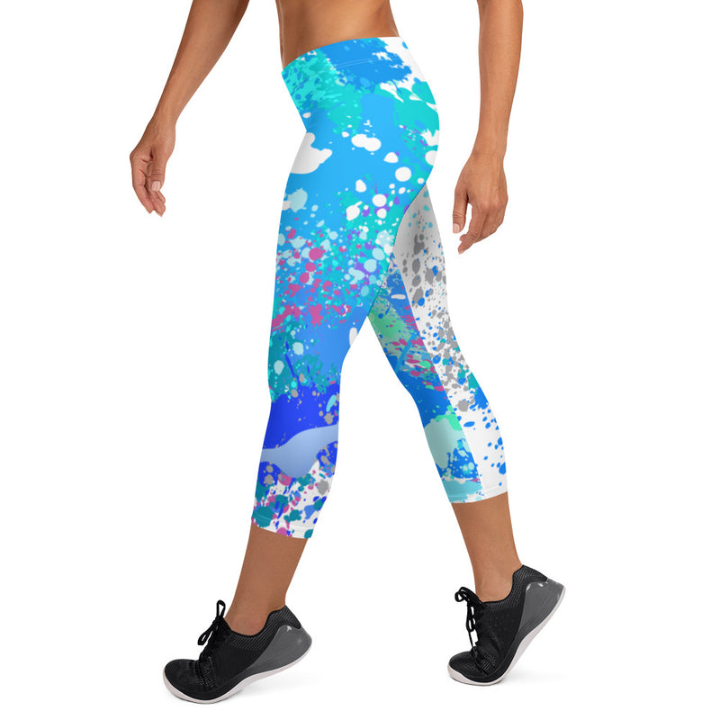 Women's Splatter Capri Leggings UPF 38+ Sun Protection White - LT
